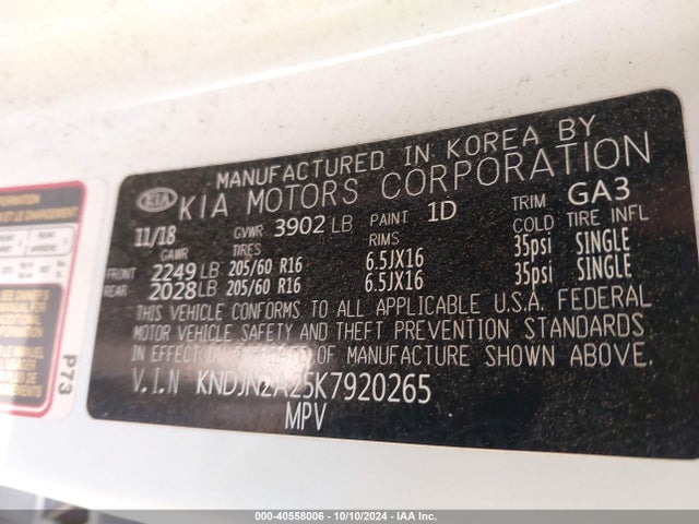 KIA Soul 2019 KNDJN2A25K7920265 Image 9