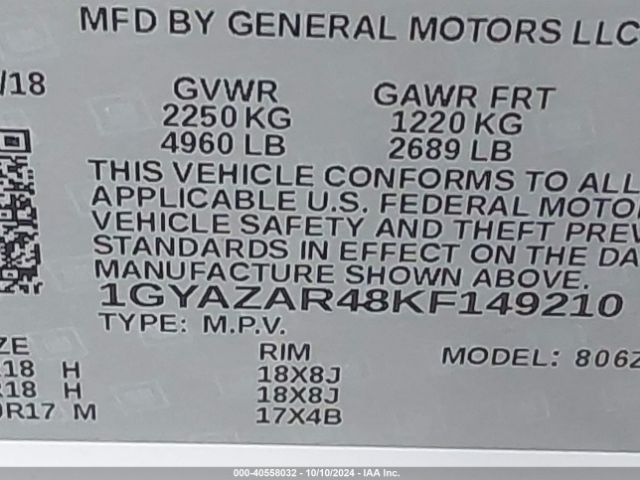 1GYAZAR48KF149210 Cadillac Xt4 Luxury