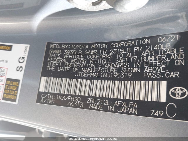 Toyota COROLLA LE 2022 JTDEPMAE1NJ195319 Image 9
