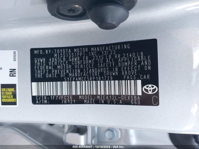 Toyota COROLLA SE 2024 5YFP4MCE5RP181729 Image 9