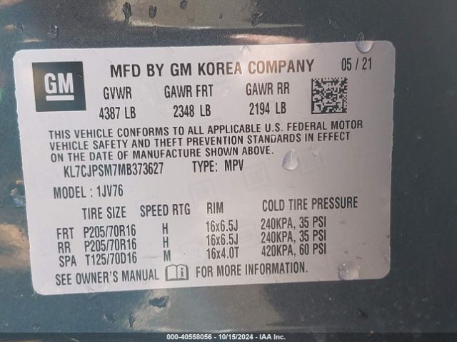 KL7CJPSM7MB373627 Chevrolet Trax Awd Lt