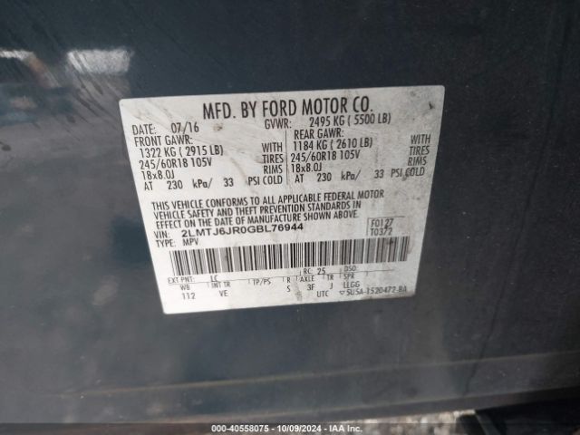 2LMTJ6JR0GBL76944 Lincoln Mkx Premiere