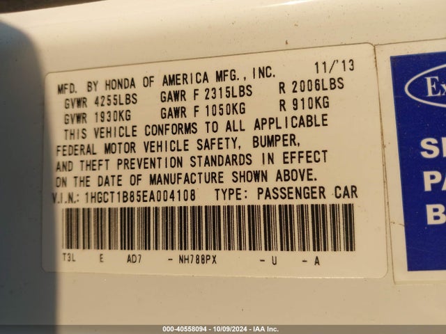 Honda Accord Ex-l 2014 1HGCT1B85EA004108 Image 9