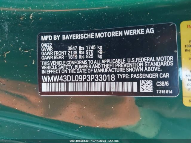 WMW43DL09P3P33018 Mini Convertible Cooper S