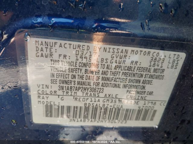 3N1AB7AP2HY306723 Nissan SENTRA S