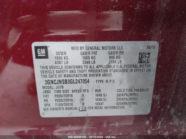 3GNCJNSB3GL247054 Chevrolet Trax 1ls