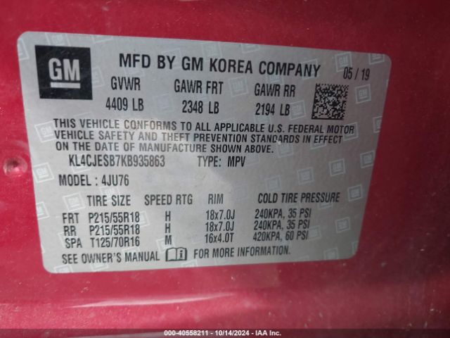 KL4CJESB7KB935863 Buick Encore Awd Preferred