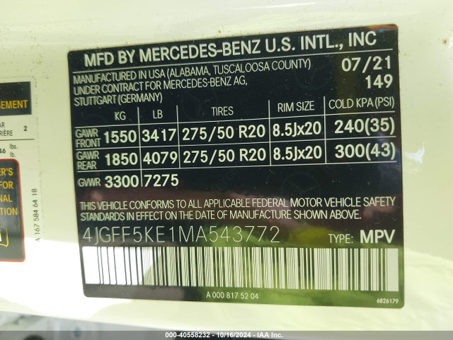 4JGFF5KE1MA543772 Mercedes-Benz Gls 450 4matic