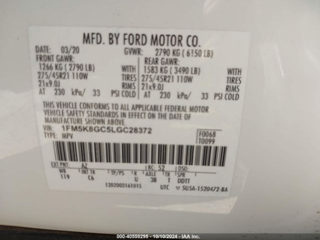 1FM5K8GC5LGC28372 Ford Explorer St