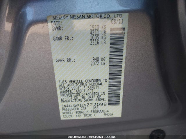 Nissan Altima 2.5 Sv 2014 1N4AL3AP1EN222099 Image 9