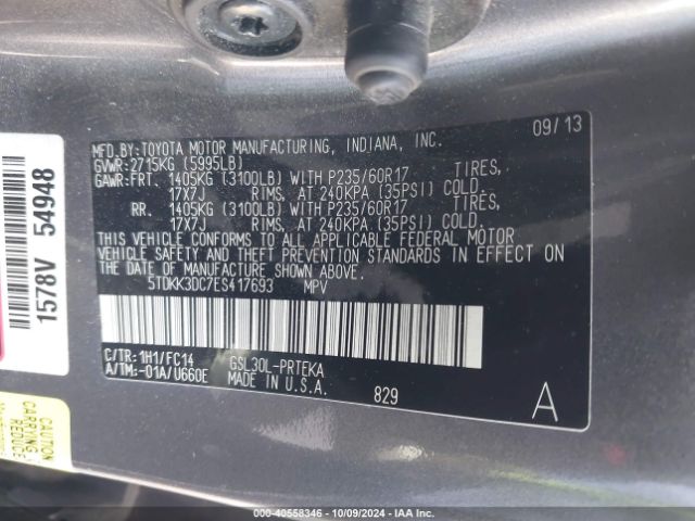 5TDKK3DC7ES417693 Toyota Sienna Le V6 8 Passenger
