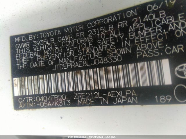 JTDEPRAE8LJ048330 Toyota COROLLA LE
