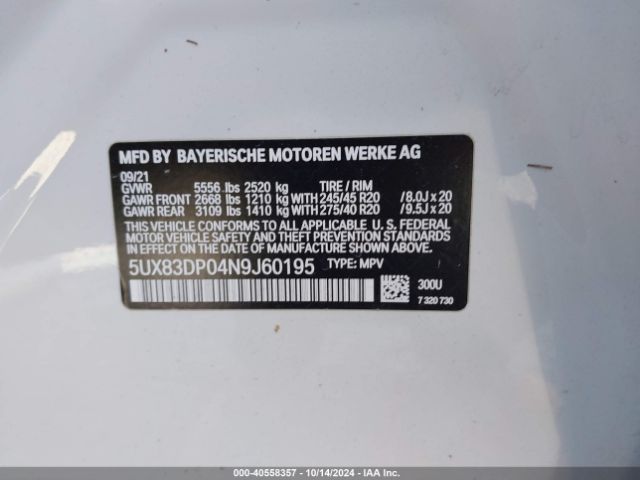 5UX83DP04N9J60195 BMW X3 M40i
