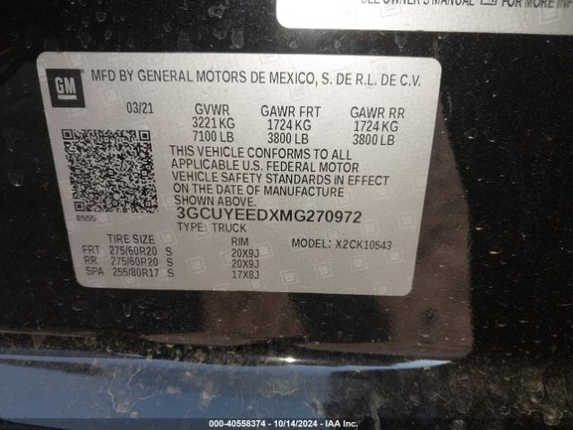 3GCUYEEDXMG270972 Chevrolet Silverado 1500 4wd  Short Bed Rst