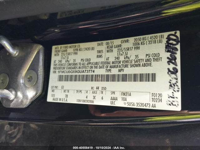 Ford ESCAPE SE 2016 1FMCU0GX9GUA73774 Image 9