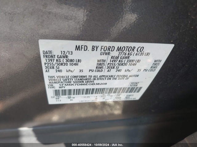 Ford EXPLORER XLT 2014 1FM5K7D86EGB38208 Image 9
