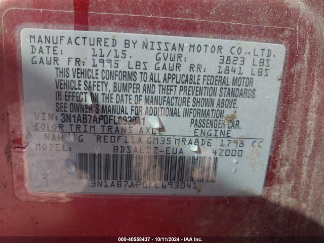 Nissan SENTRA SV 2015 3N1AB7AP0FL693041 Image 9
