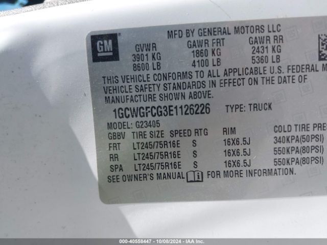 1GCWGFCG3E1126226 Chevrolet Express 2500 Work Van