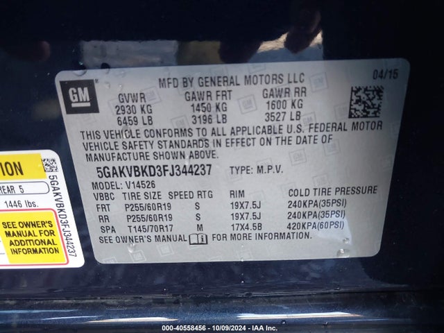 Buick Enclave Leather 2015 5GAKVBKD3FJ344237 Image 9