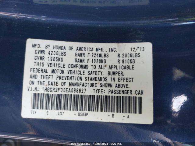 1HGCR2F30EA098627 Honda ACCORD LX