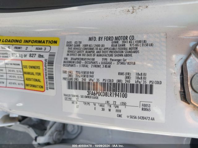 3FA6P0CD8LR194100 Ford FUSION SEL
