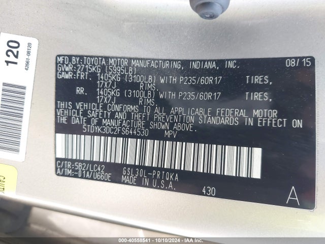 Toyota Sienna Xle Premium 2015 5TDYK3DC2FS644530 Image 9