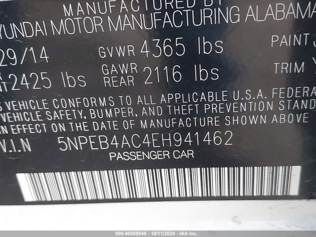 Hyundai SONATA GLS 2014 5NPEB4AC4EH941462 Image 9