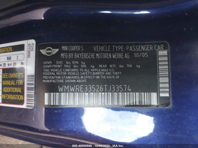 2006 MINI COOPER S WMWRE33526TJ33574 Photo 8
