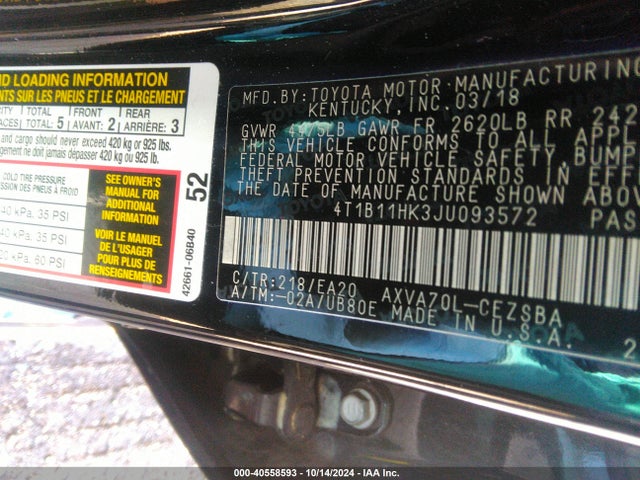 Toyota CAMRY SE 2018 4T1B11HK3JU093572 Image 9
