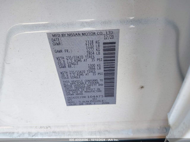 5N1AZ2CJ3MC104475 Nissan Murano Sl Fwd