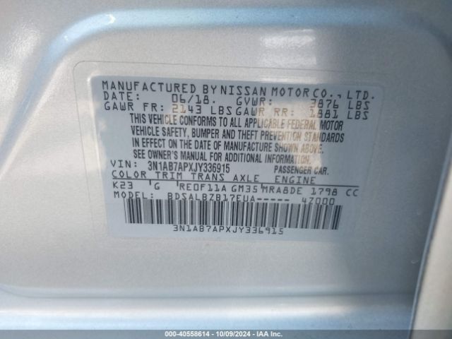 3N1AB7APXJY336915 Nissan SENTRA S