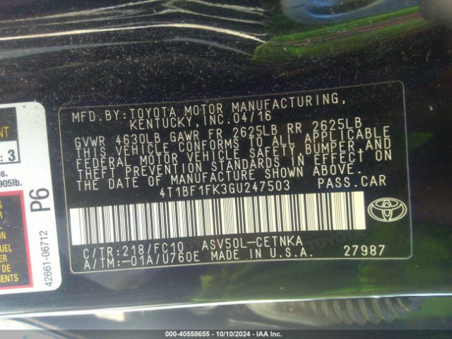 4T1BF1FK3GU247503 Toyota CAMRY LE