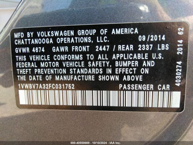 1VWBV7A32FC031752 Volkswagen Passat 2.0l Tdi Se