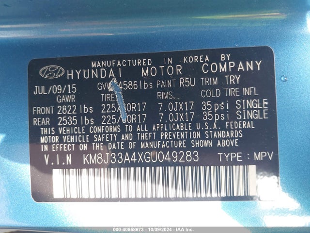 Hyundai TUCSON SE 2016 KM8J33A4XGU049283 Image 9