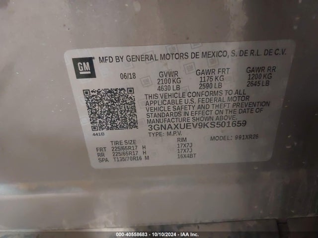 Chevrolet EQUINOX LT 2019 3GNAXUEV9KS501659 Image 9