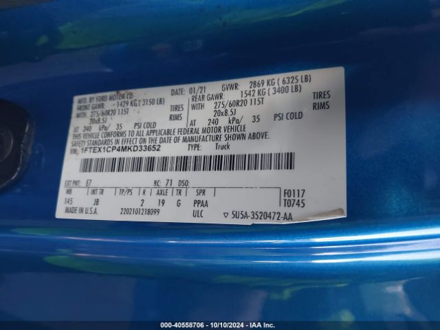 1FTEX1CP4MKD33652 Ford F-150 Xl