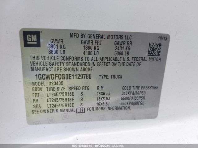 1GCWGFCG0E1129780 Chevrolet Express 2500 Work Van