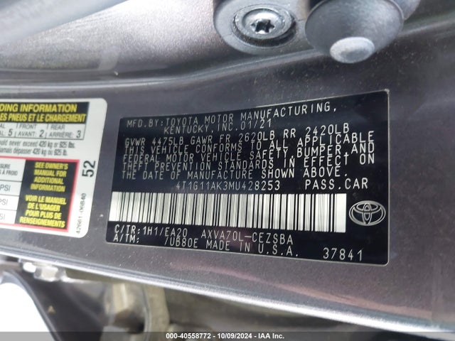 Toyota CAMRY SE 2021 4T1G11AK3MU428253 Image 9