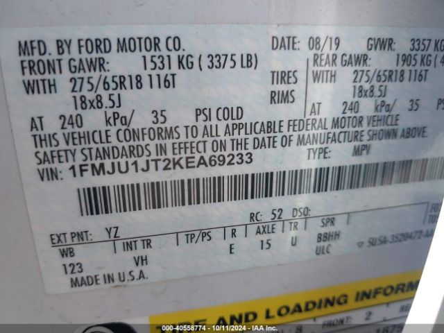 1FMJU1JT2KEA69233 Ford Expedition Xlt