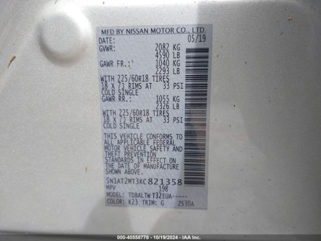 5N1AT2MT3KC821358 Nissan ROGUE SV