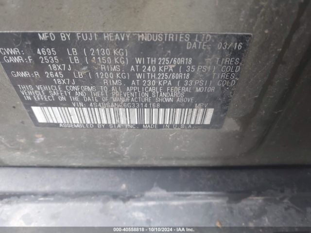 4S4BSANC6G3314168 Subaru Outback 2.5i Limited