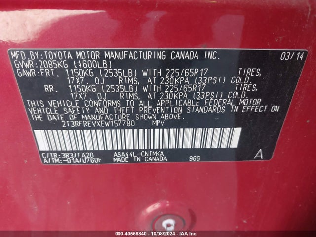 Toyota Rav4 Xle 2014 2T3RFREVXEW157780 Image 9
