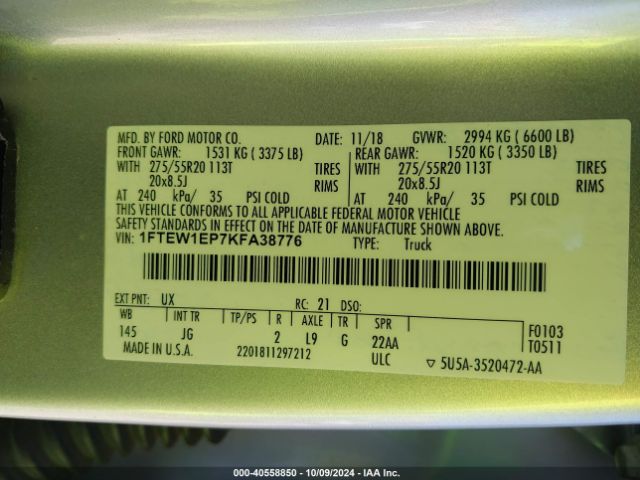 1FTEW1EP7KFA38776 Ford F-150 Xl