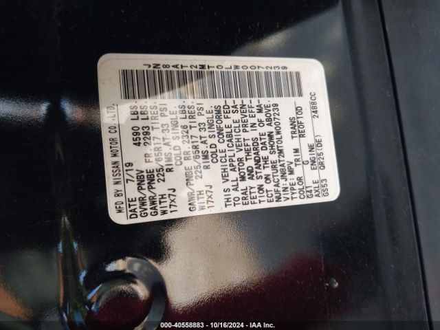 JN8AT2MT0LW007239 Nissan Rogue S Fwd