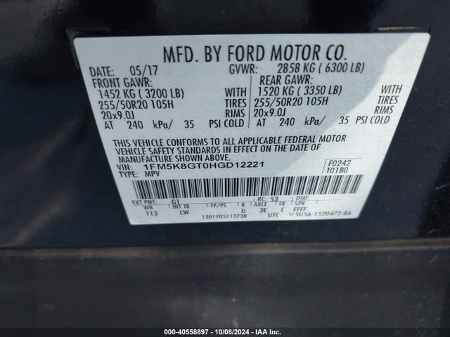 Ford EXPLORER SPORT 2017 1FM5K8GT0HGD12221 Image 9