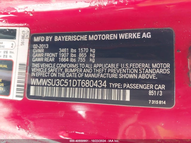 2013 MINI HARDTOP WMWSU3C51DT680434 Photo 8