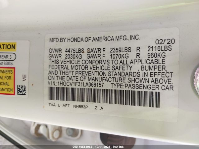 1HGCV1F31LA066157 Honda Accord Sport