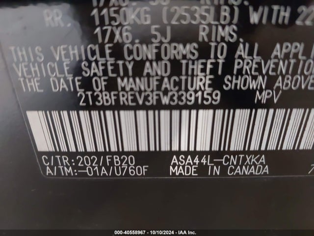Toyota RAV4 LE 2015 2T3BFREV3FW339159 Image 9