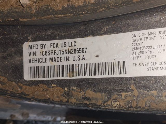 1C6SRFJT5NN286567 RAM 1500 Laramie  4x4 5'7 Box
