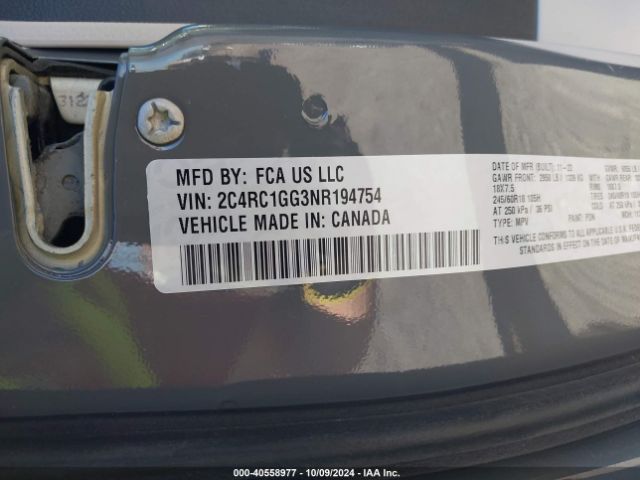 2C4RC1GG3NR194754 Chrysler Pacifica Limited